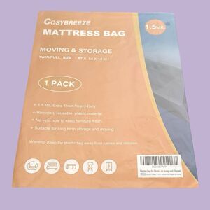 Mattress Storage Bags for Moving Twin/ Full Size 1 Pack Clear 87"x54"x14-1.5Mil